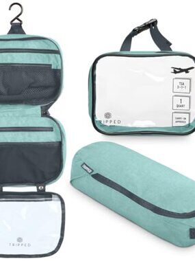 3 Piece Hanging Travel Toiletry Bag Set with TSA 311 Liquid Bag & Organizer
